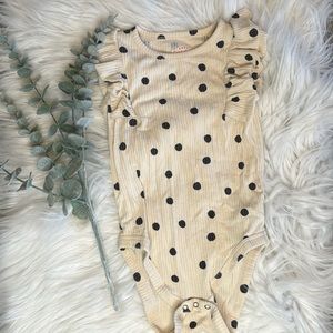Cream and black polkadot, cat, and Jack onesie